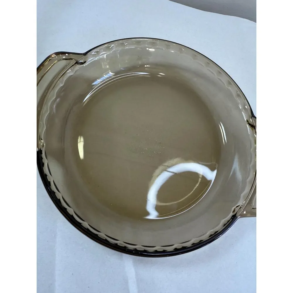 Vintage Anchor Hocking Deep Pie Plate 9 Inch, Smoke Amber Glass Ovenware Dish